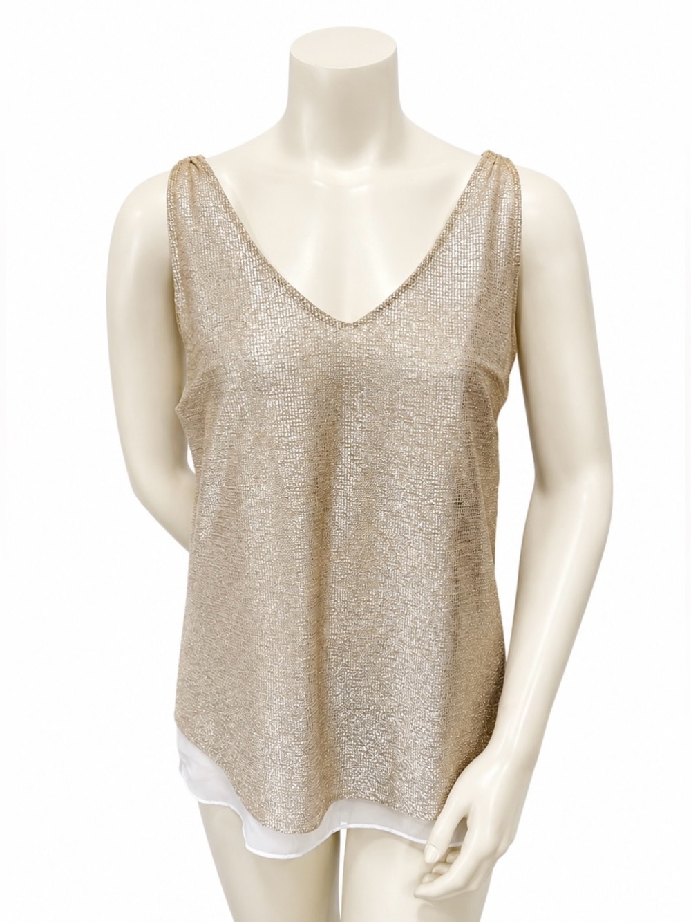 INC International Concepts Gold Metallic Layered V-Neck Sleeveless Top Size M - Picture 2 of 6
